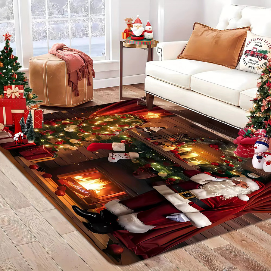 VIKAMA Weihnachts-Flanell-Teppich in Patchwork-Optik, Mehrfarbig, Rechteckig - Bild 2
