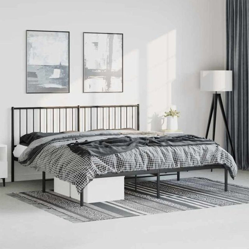 Vidaxl Metallbett mit Kopfteil in Schwarz, Modernes Bettgestell aus Stahl, B/T/H: 183 x 213 x 90,5 cm - Bild 1