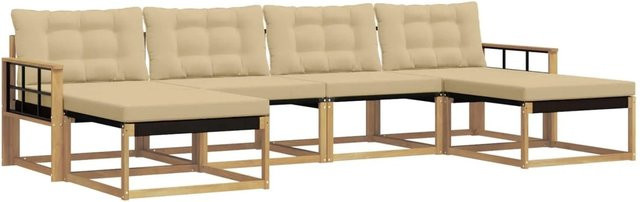 vidaXL Outdoor-Sofagarnitur aus Akazienholz mit Polstern und Ottoman, Weiß und Beige - Bild 1