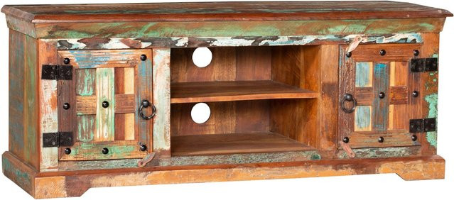 DELUKE TV-Schrank TOR aus Mangoholz und Akazie in Van Dyck Braun mit Used-Look, B/T/H: 50 x 45 x 125 cm - Bild 1