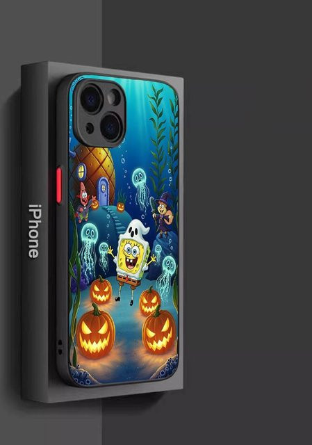 Stoßfeste SpongeBob Anime Handyhülle für Apple iPhone 11 12 13 14 15 16 Pro Max XS in Multicolor mit mattem Bumper - Bild 1