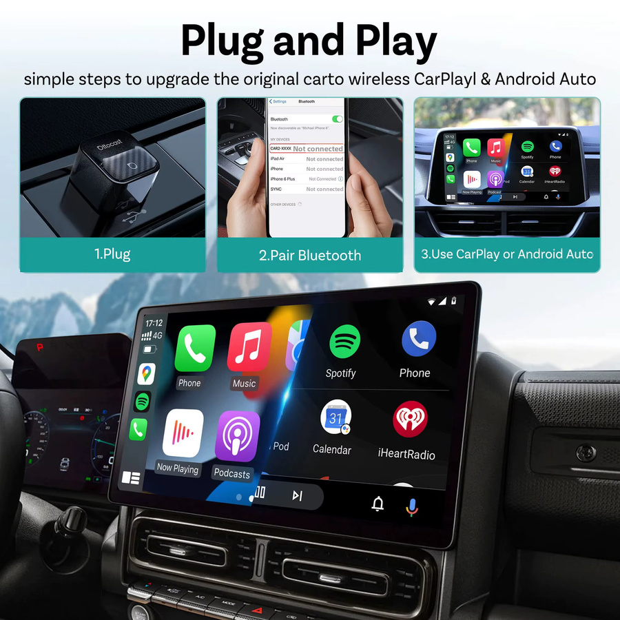 Ottocast 2026 Mini Core Kabelloser CarPlay und Android Auto Adapter 2-in-1 3.0 Cube Dongle in Schwarz für Kia Benz VW Toyota MG - Bild 5