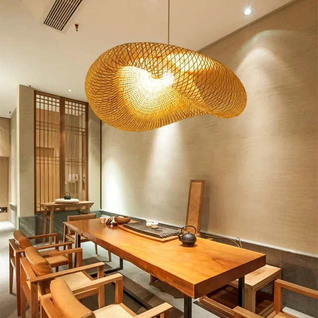 YANKE LED-Pendelleuchte aus handgefertigtem Bambus und Rattan in Braun, Vintage Boho Design für Wohnzimmer und Küche - Bild 1