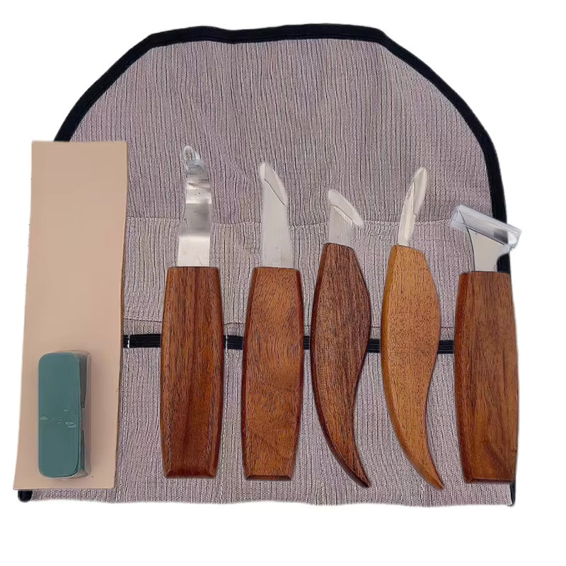 Holzschnitzwerk Set aus Walnuss mit Schnitzmessern und Meißeln für DIY Handwerksarbeiten in Braun - Bild 6