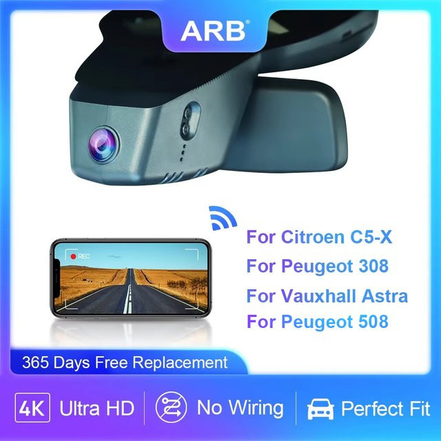 ARB 4K Dashcam mit Wi-Fi in Schwarz für Peugeot 308, Citroen C5X, Opel Astra und Peugeot 508 - Bild 1