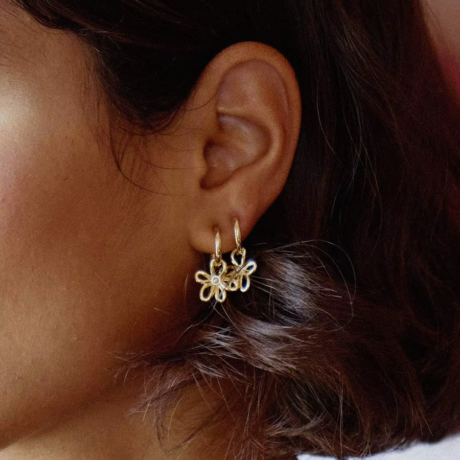 Erpels Creolen, Blumen-Anhänger-Ohrring, Imitationsperle, 18 Karat vergoldet, Edelstahl - Bild 3