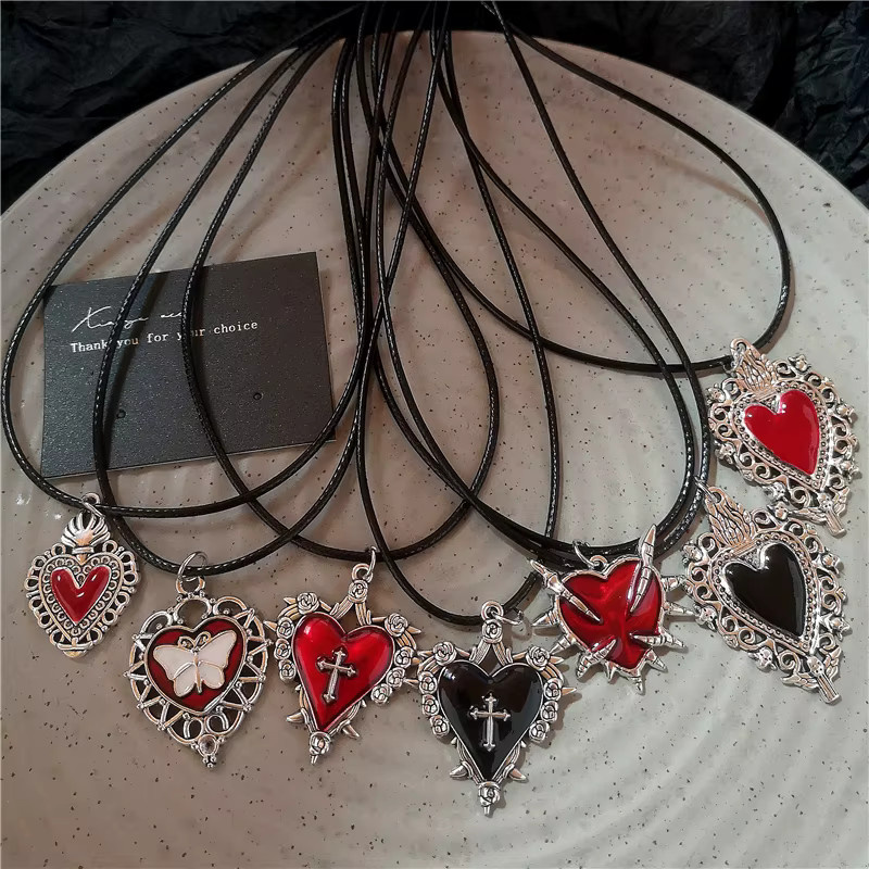 imixlot Choker Halskette, Herz Anhänger, Leder, Schwarz, Unisex - Bild 2