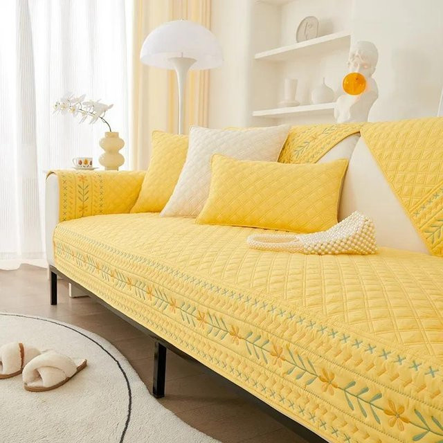 Bohemian Sofabezug mit geometrischem Karomuster in Gelb, rutschfeste Couchmatte aus Baumwollmischung für dein Wohnzimmer, B/H: 30 x 50 cm - Bild 1