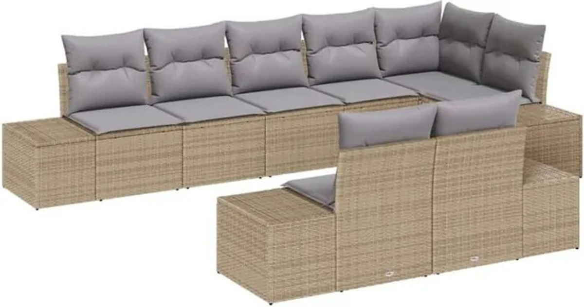 vidaXL Garten-Sofa-Set aus 8 Teilen in Beige und Grau aus Polyrattan und Akazien-Massivholz, Loungemöbel B/T/H: 319 x 154 x 85 cm - Bild 1