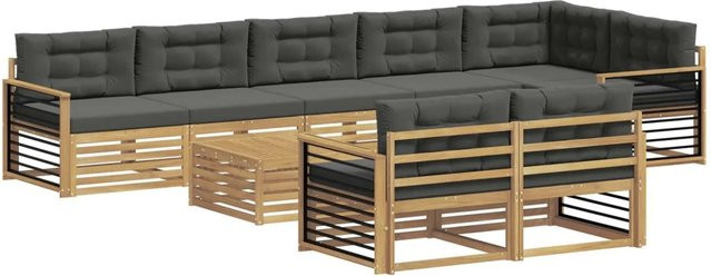 vidaXL Outdoor-Sofagarnitur 9-teilig aus Akazienholz und Polyester in Weiß und Anthrazit - Bild 1