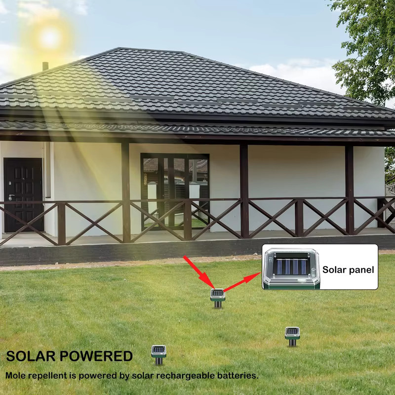 DOUWENXI Solar Ultraschall Maulwurf und Wühlmausabwehr Set, 2 Stück wasserfeste Sonic Repeller für den Außenbereich - Bild 2
