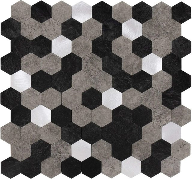 Dalsys Selbstklebende Mosaikfliesen Hexagon in Schwarz Grau Silber, 11 Stück mit 0,88 m² Abdeckung - Bild 1