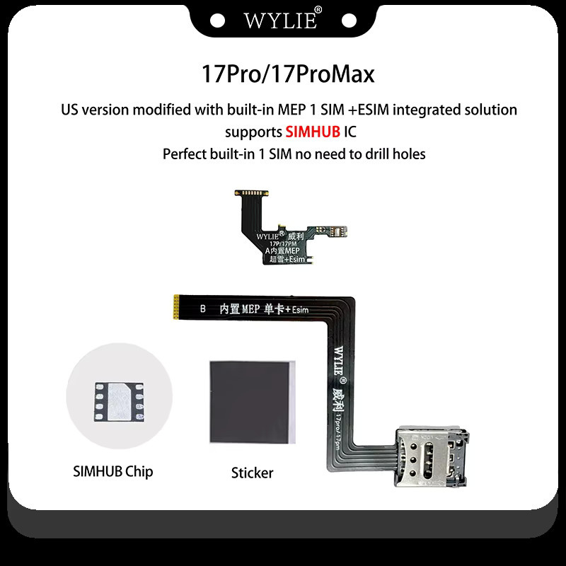 Esim zu Sim-Karten-Flex-Kabel für iPhone 17 Pro und 17 Pro Max mit integrierter MEP-Lösung und SIMHUB IC Unterstützung in Schwarz - Bild 2
