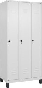 C+P Spind Classic PLUS Garderobenschrank mit 3 Abteilen, Farbe: Grau, B/T/H: 195 x 90 x 50 cm, mit Sicherheits-Drehriegel, Garderobenstange und Ablageböden - Bild 1
