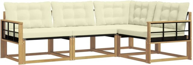 vidaXL Outdoor-Sofagarnitur in L-Form aus Akazienholz mit Textilene-Elementen und Kissen in Weiß und Beige - Bild 1