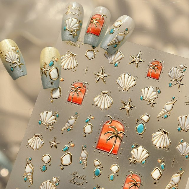 NAILFYOU Nagelsticker, Meeresmuschel Kokospalme, 5D Nagelkunst-Aufkleber - Bild 1