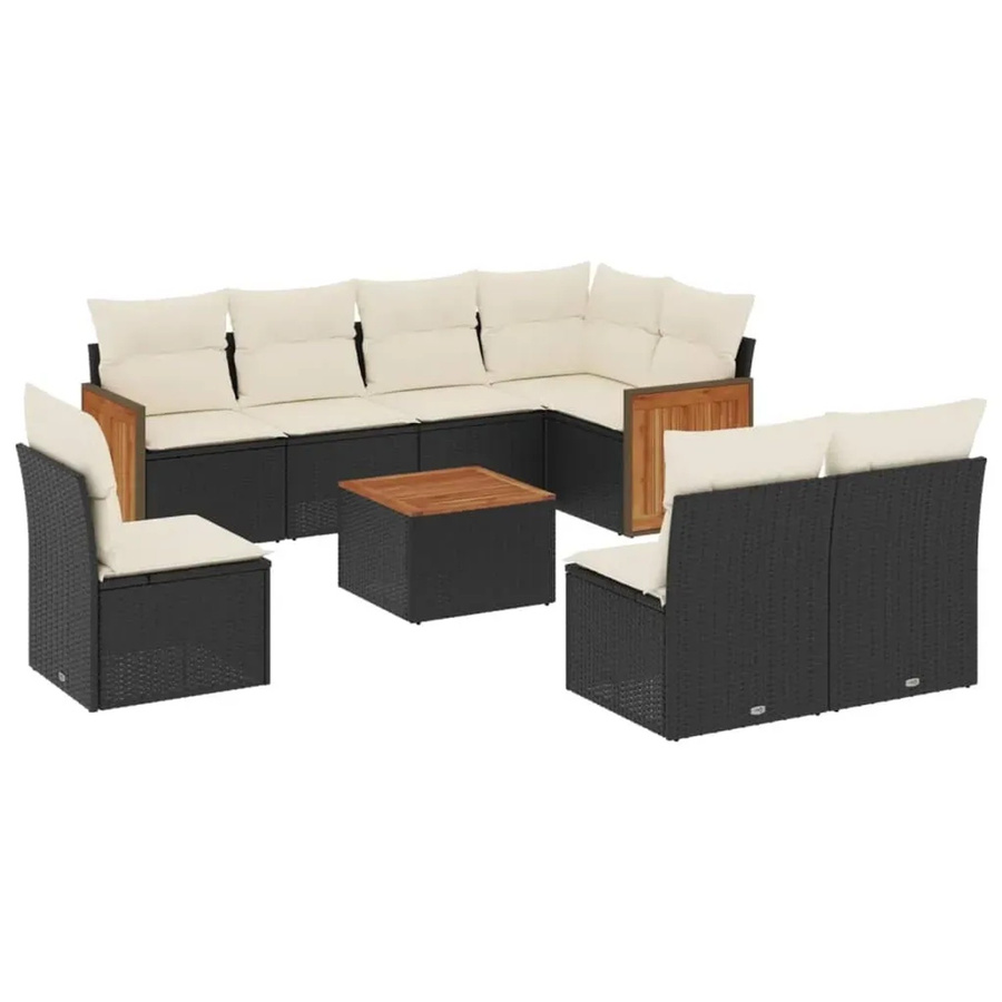 vidaXL 9-teilige Garten-Sofagarnitur aus Poly-Rattan und Akazienholz in Schwarz-Creme mit Kissen - Bild 2