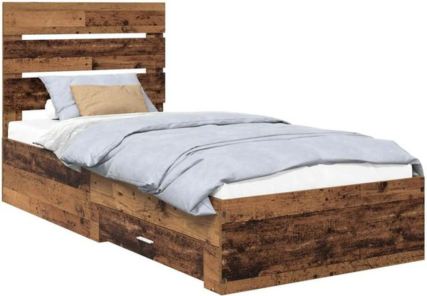 vidaXL Bettrahmen mit Schubladen aus Holzwerkstoff in Altholz-Optik, Braun, B/T/H: 90 x 200 cm