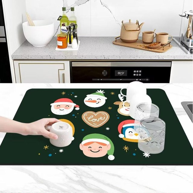 Saugfähige und rutschfeste Bodenmatte mit Weihnachts-Cartoon-Design, B/B: 40 x 60 cm, Mehrfarbig - Bild 1