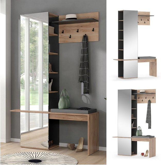 Vicco Flurgarderobe Adeline mit Sitzbank und Spiegel in Eiche Anthrazit, B: 120 cm, H: 190 cm - Bild 1
