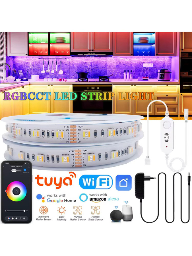 YSRSAI RGBCCT LED Streifen mit Tuya Wifi und PIR Bewegungssensor, Smart RGBWW Licht für Küche und Schrank, kompatibel mit Alexa, 12 V - Bild 6