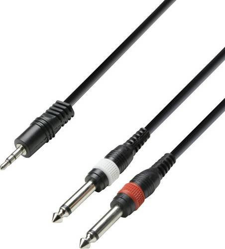 Adam Hall K3YWPP0300 Klinken Adapterkabel Schwarz, Länge: 3,00 m, 2x 6,35 mm Klinkenstecker auf 1x 3,5 mm Klinkenstecker - Bild 1