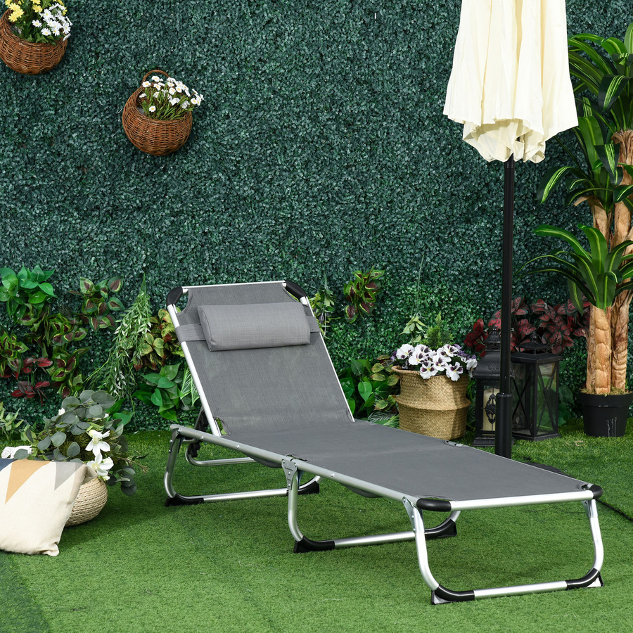 Outsunny Sonnenliege aus Aluminium und Textilene-Gewebe in Grau, 5-fach verstellbare und faltbare Gartenliege, B/H/T: 170 x 60 x 76 cm - Bild 2