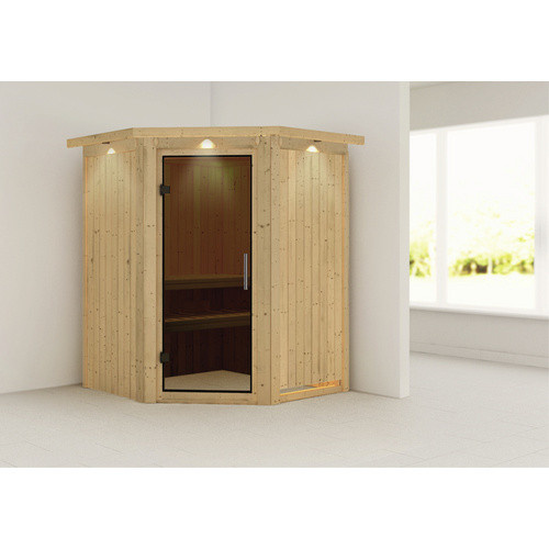 Karibu Sauna Tartu für 3 Personen aus Fichtenholz in Beige, B: 202 cm, T: 165 cm, H: 165 cm - Bild 2