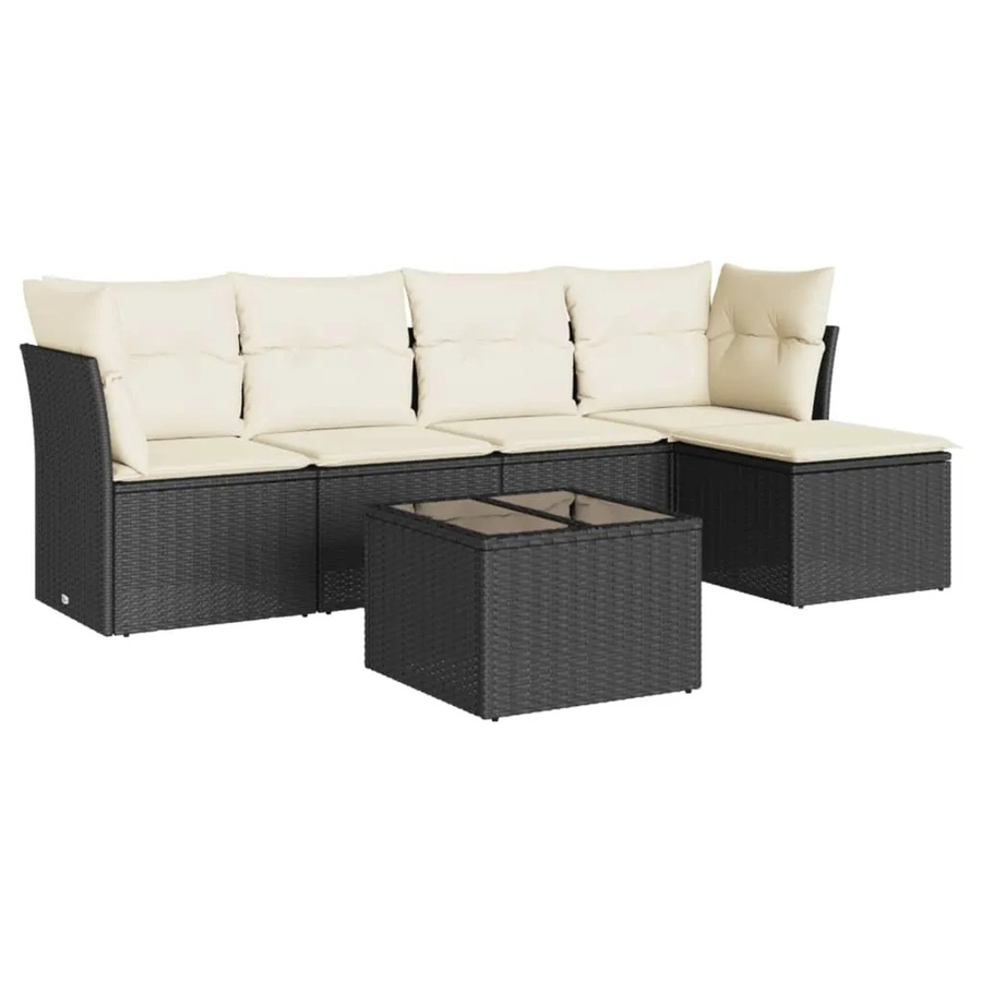 vidaXL 6-tlg Garten-Sofagarnitur in L-Form aus Polyrattan mit Kissen, Schwarz und Cremeweiß, Modell 69 - Bild 2