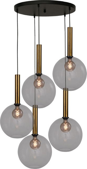 Masterlight Bella 2 Pendelleuchte 5-flammig rund aus Glas in Rauchgrau und Messing antik - Bild 1