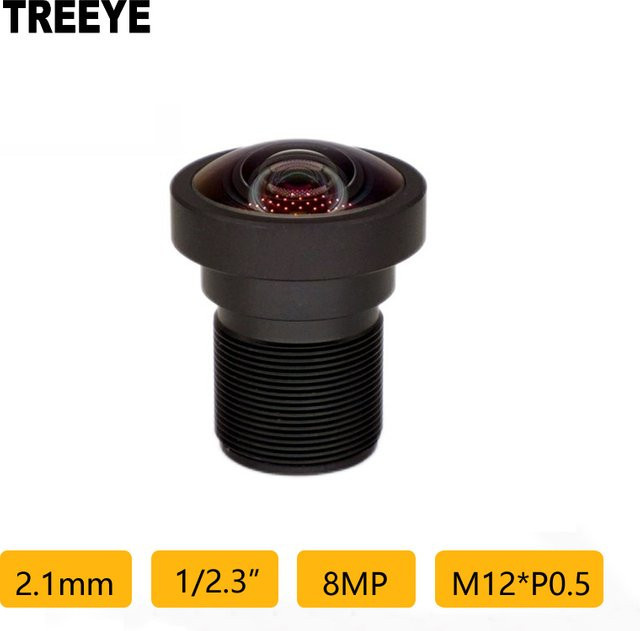 TREEYE 4K 8MP Fisheye CCTV-Objektiv mit 2,1mm Brennweite und geringer Verzerrung, 1/2,3" M12, Schwarz, USB-C Anschluss - Bild 1