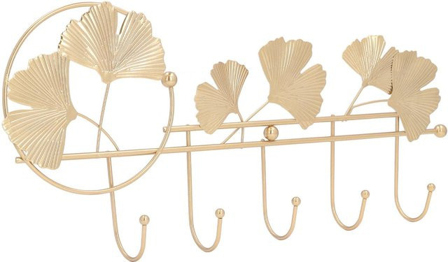 Wandgarderobe mfySpace in Ginkgoblatt-Design aus Metall in Beige und Gold mit Haken für Kleidung und Schlüssel - Bild 1