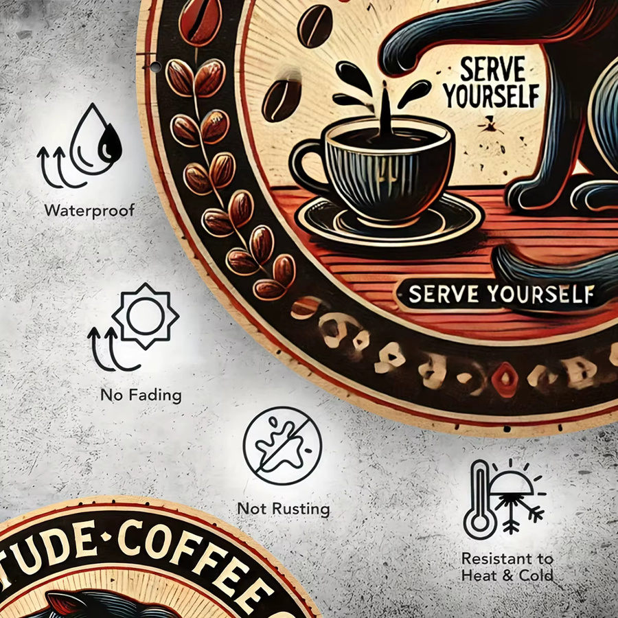 Catitude Coffee Company Wanddekoration aus Metall im Vintage-Stil, Mehrfarbig, B/B: 20,3 x 20,3 cm - Bild 3