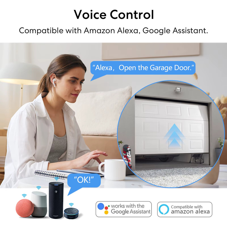 LoraTap Tuya Wireless Garagentoröffner Controller Schalter in Weiß, kompatibel mit Google Alexa und Smart Home Systemen - Bild 2