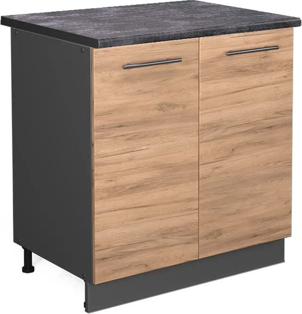Vicco Spülenunterschrank Fame-Line Goldkraft Eiche/Anthrazit mit Regal, B/T/H: 80 x 60 x 82 cm - Bild 1