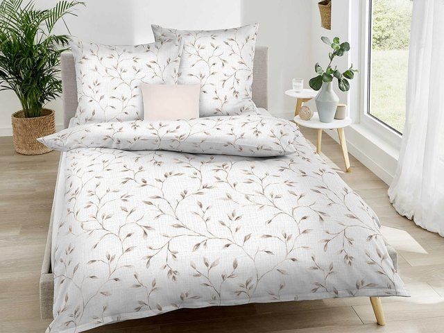 Kaeppel Leaf Musselin Bettwäsche Floral Weiß B/H: 135 x 200 cm mit Kissen 80 x 80 cm - Bild 1