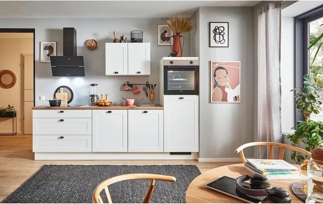 pino Küchenzeile Weiß Matt mit 1 Geräteschrank, Breite: 260 cm, Höhe: 174 cm, Tiefe: 60 cm - Bild 1