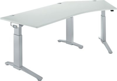 Schäfer Shop Genius Schreibtisch ERGOSTYLE S Eckschreibtisch mit C-Fuß Gestell, manuell höhenverstellbar, melaminharzbeschichtet, B 216,5 cm, T 80 cm, H 67,5-89,5 cm, lichtgrau/weißaluminium - Bild 1