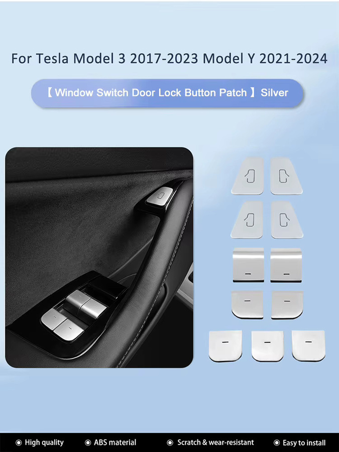 Heenvn 11-teiliges Set Fensterheberknopf und Türschloss-Schalter Abdeckung für Tesla Model 3 (2017-2023) und Model Y (2021-2024) in Silber - Bild 5