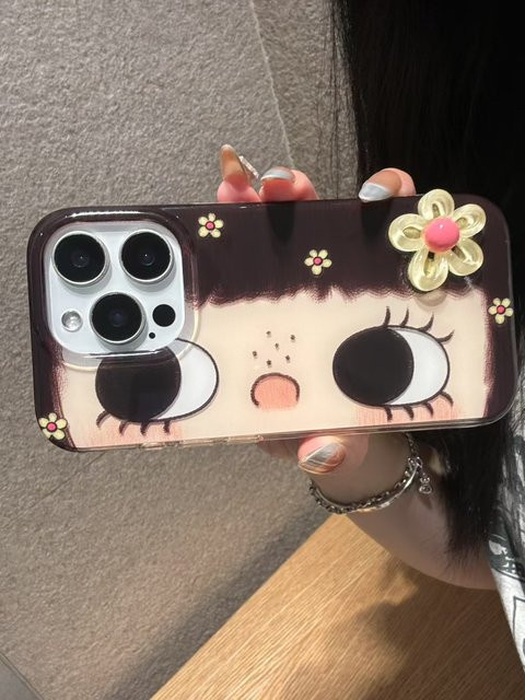 TROPLET Handyhülle mit Cartoon Big Eyes Comic Girl und 3D-Blumen-Design für iPhone 11 bis 17 Pro Max Plus, Multicolor - Bild 1