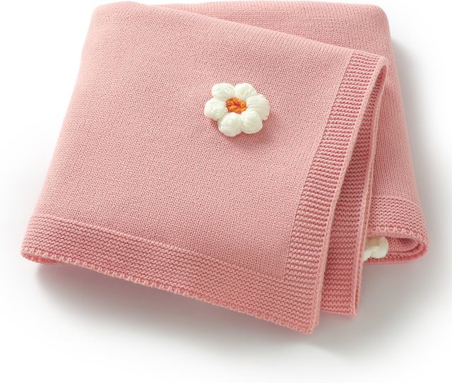 Mimixiong Baby Strickdecke mit Blumenmuster in Pink, B/B: 100 x 80 cm - Bild 1