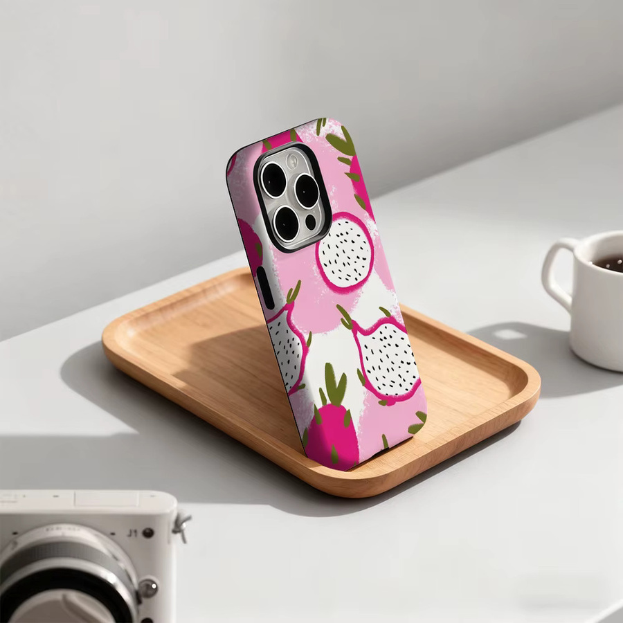 Dragon Fruit Delight Handyhülle für iPhone 17 16 15 14 13 12 Pro Max Plus mit doppelschichtiger Rückseite in Pink - Bild 2