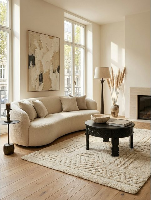 KADIMA DESIGN Couchtisch aus Mango Massivholz in Schwarz, rund, orientalisch, B/T/H: 60 x 36 x 60 cm - Bild 1