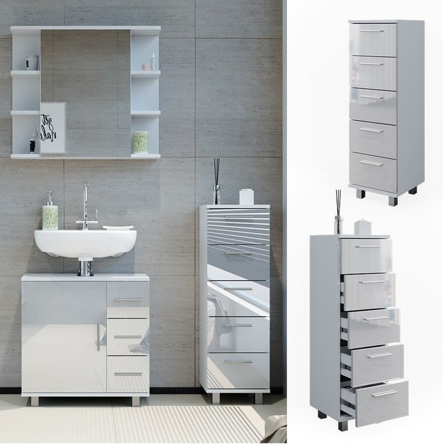 Vicco Midischrank Ilias Badschrank in Weiß Hochglanz, B/H: 30 x 95 cm - Bild 1