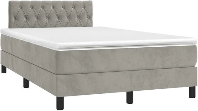 vidaXL Boxspringbett mit Matratze in Hellgrau, Samt, mit LED-Unterbettbeleuchtung und USB-Ladeport, Hybrid-Konstruktion mit Taschenfederkern, B/T: 120 x 190 cm - Bild 1
