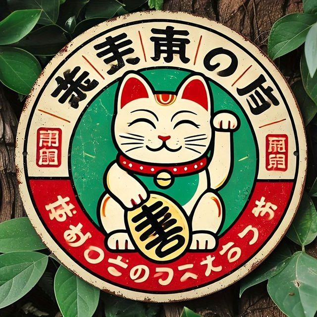 Potdemiel Vintage Maneki Neko Wanddekoration aus Aluminium, rund, Multicolor, Durchmesser: 20,3 cm - Bild 1