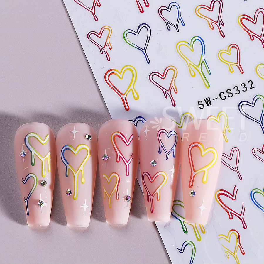 SWEET TREND Nagelaufkleber, Cartoon Herz, Bunte Gradienten, 3 Stück - Bild 2