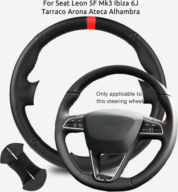 Kratzfeste Taoleqi Lenkradabdeckung aus Mikrofaser-Leder für Seat Leon 5F Mk3, Ibiza 6J, Tarraco, Arona, Ateca und Alhambra in Schwarz - Bild 1
