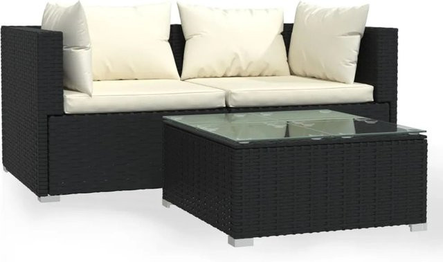 vidaXL 3-tlg Garten-Lounge-Set aus Polyrattan in Schwarz mit Auflagen - Bild 1