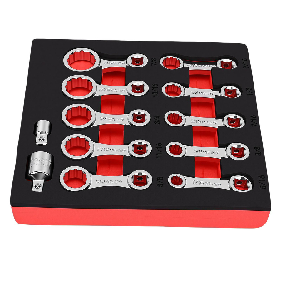 TOMTOP JMS 12-teiliges Drehmomentschlüssel-Adapter-Set aus Chrom-Vanadium-Stahl mit 3/8 Zoll Antrieb und 12-kantiger Form in Rot und Silber - Bild 4